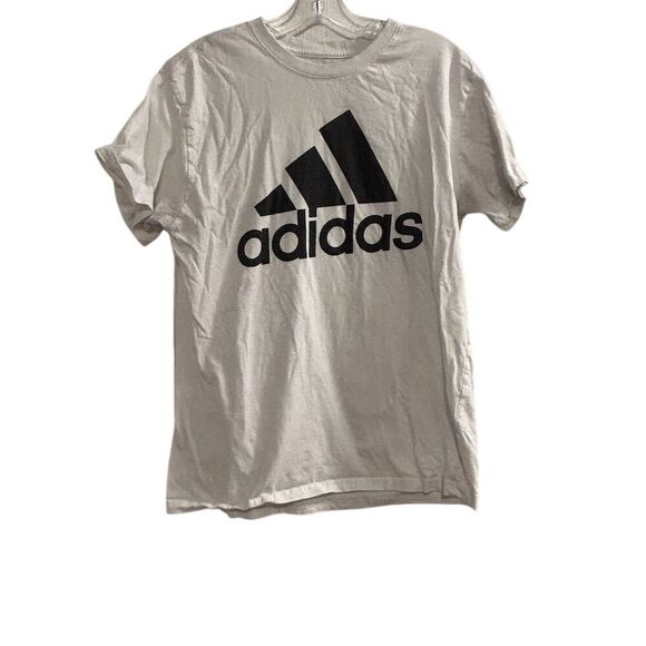 Adidas Men's White T-Shirt L Bold Black Logo Graphic Print Crew Neck - Picture 1 of 8